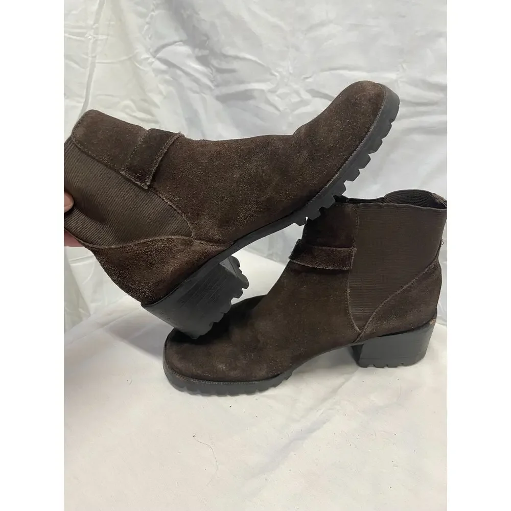 Brighton Women's Ankle Boots Size 7M Brown Suede Silver-Tone Buckles Pre-owned